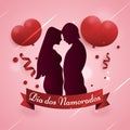 Dia dos Namorados Valentine`s Lovers` Day of Enamored 3d heart couple silhouette poster design card