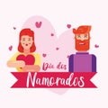Dia dos Namorados Valentine`s Lovers` Day of the Enamored heart couple illustration poster design