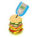 Diabete prevention icon isometric vector. Blood glucose meter and hamburger icon