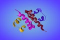 Diabetes-associated mutations in human insulin: A-chain variant insulin Wakayama. Ribbons diagram. 3d illustration