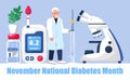 Diabetes Awareness Month on November in USA. American national health care event. Doctor dives insulin, make blood test. Royalty Free Stock Photo