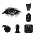 Diabetes black icons in set collection for design. Treatment of diabetes vector symbol stock web illustration.