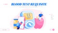 Diabetes Blood Sugar Level Test at Digital Glucose Meter Landing Page Template. Characters Measuring Sugar