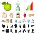 Diabetes cartoon, black icons in set collection for design. Treatment of diabetes vector symbol stock web illustration.