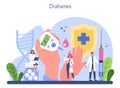 Diabetes concept. Measuring sugar in blood with glucometer. Endocrinologist