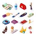 Diabetes Control Isometric Icons