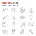 Diabetes disease line icon set