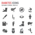 Diabetes disease line icon set