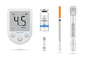 Diabetes equipment insulin syringe blood glucose sugar level testing meter set realistic vector Royalty Free Stock Photo