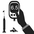 Diabetes icon and vector. Blood Glucose Test. Hand holding Glucose Meter.