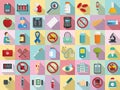 Diabetes icons set, flat style