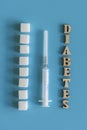 Diabetes inscription on a blue background. copy space. vertical photo