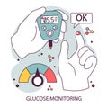 Diabetes. Measuring sugar blood with glucometer. Glucose monitoring