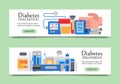 Diabetes mellitus care web banners vector illustration. Doctor cares about diabetics. Sugar and insulin levels, healthy