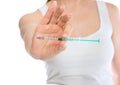 Diabetes patient show single use syringe pen injector Royalty Free Stock Photo