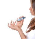 Diabetes patient woman measuring glucose level blood test