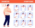 Diabetes symptoms. Disease infographic, diabetic prevention health. Glucose or sugar control, medical education. Patient Royalty Free Stock Photo