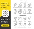 Diabetes Symptoms Line Icons Set Vector with Editable Stroke Hyperglycemia and Hypoglycemia, Loss of Coordination and