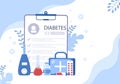 Diabetes Testing with Blood Glucose Meter, Exam Results, Tubes, Syringe to Medical Healthcare and Treatment For Poster Background Royalty Free Stock Photo