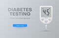 Diabetes testing check blood glucose landing page realistic vector healthcare medical control