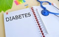 Diabetes text written in Notebook, Health Medical Concept , Obesity , blood test for diabetes Royalty Free Stock Photo