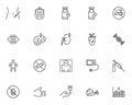 Diabetes treatment line icons set