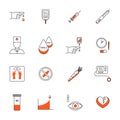 Diabetes Treatment Signs Thin Line Icons Set. Vector