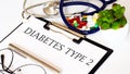 DIABETES TYPE2 text and Background of Medicaments, Stethoscope Royalty Free Stock Photo
