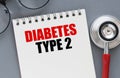 DIABETES TYPE 2 words in a notebook Royalty Free Stock Photo