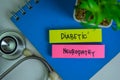 Diabetic Neuropathy write on sticky notes isolated on Wooden Table Royalty Free Stock Photo