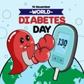 diabetic tester and boxing blood or glucose meter flat World diabetes day awareness poster banner background design with blue