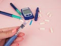 Diabetic Treatment. World Diabetes Day. Items for daily monitoring Royalty Free Stock Photo