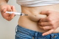 Diabetic woman with syringe inject insulin to her belly Royalty Free Stock Photo