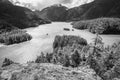 Diablo Lake at North Cascades National Park in Washington State during summer. Black and white Royalty Free Stock Photo