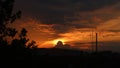 Diabolic red sunset behind a cloud