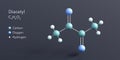 diacetyl molecule 3d rendering, flat molecular structure with chemical formula and atoms color coding