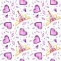 Diadems and crystals hand drawn seamless pattern.