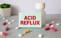 The diagnosis of acid reflux. Phonendoscope and vaccine with drugs. Medical concept