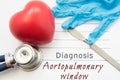 Diagnosis Aortopulmonary window. Figure heart, stethoscope, surgical scalpel and gloves are near title Aortopulmonary window. Conc Royalty Free Stock Photo