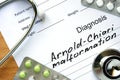 Diagnosis Arnold-Chiari malformation and stethoscope. Royalty Free Stock Photo