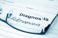 Diagnosis list with Ectropion and glasses. Royalty Free Stock Photo