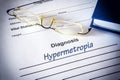 Diagnosis list with hypermetropia Royalty Free Stock Photo