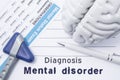 Diagnosis Mental Disorder. Medical psychiatrist opinion with written psychiatric diagnosis of Mental Disorder, questionnaire menta