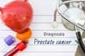 Diagnosis of Prostate Cancer. Medical concept picture of diagnosis prostate cancer with anatomical model of bladder with prostate