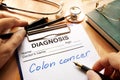 A diagnostic form with Colon cancer. Royalty Free Stock Photo