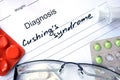 Diagnostic form with diagnosis Cushings syndrome. Royalty Free Stock Photo