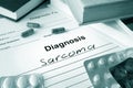 Diagnostic form with diagnosis sarcoma. Royalty Free Stock Photo