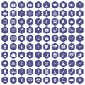 100 diagnostic icons hexagon purple Royalty Free Stock Photo