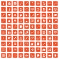 100 diagnostic icons set grunge orange