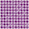 100 diagnostic icons set grunge purple
